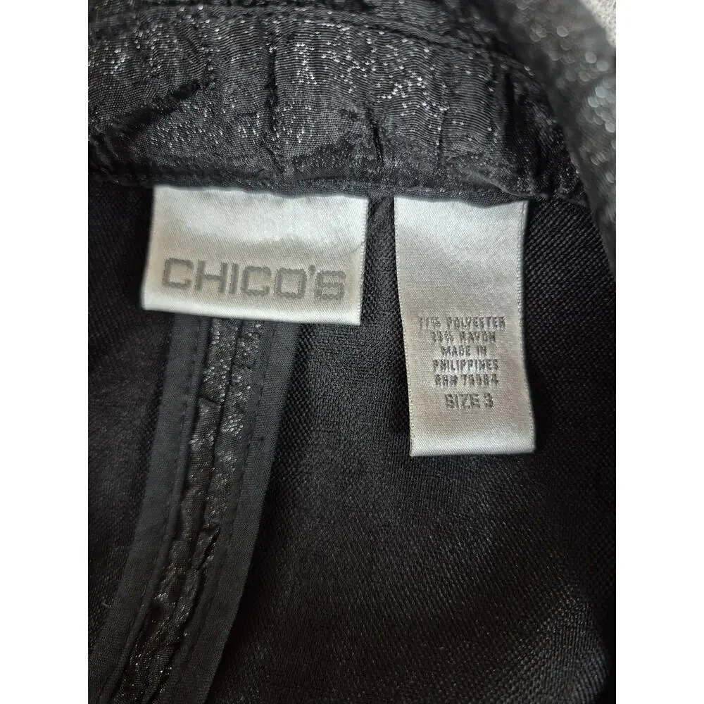 Chico’s Black & Silver Textured Crinkle Jacket Sz 3